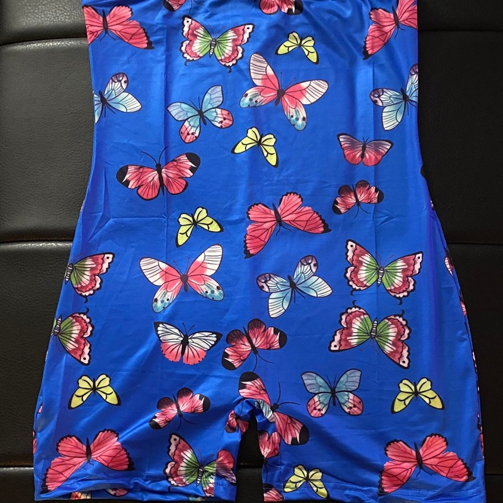 Blue Tubetop Butterfly Romper